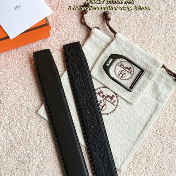 réplica,joyas,joyería,1:1,replica,fake,lujo,barato Herrajes de la boutique JOCKEY de Black Warrior con cuero Togo importado (negro), ancho 38 mm, accesorios para cinturón de hombre (U1BWK)