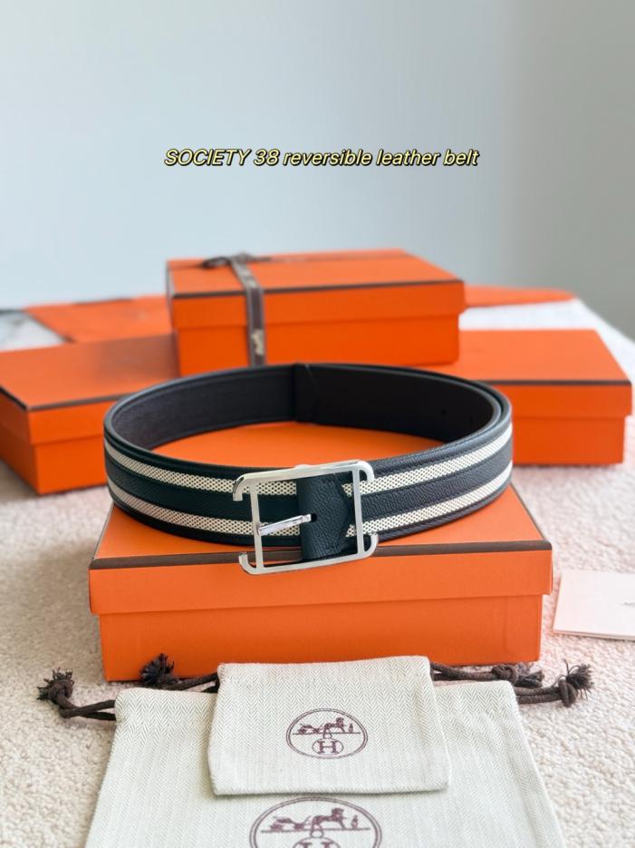 réplica,joyas,joyería,1:1,replica,fake,lujo,barato réplica,joyas,joyería,1:1,replica,fake,lujo,barato Cinturón reversible de piel SOCIETY 38. Cinturón de doble cara de piel de becerro Epsom y lona H (R7N7R).