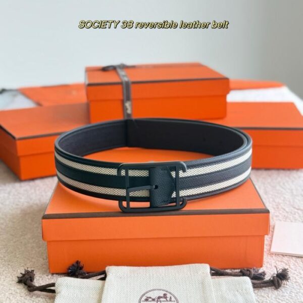 réplica,joyas,joyería,1:1,replica,fake,lujo,barato Cinturón reversible de piel SOCIETY 38. Cinturón de doble cara de piel de becerro Epsom y lona H (W4PP0).