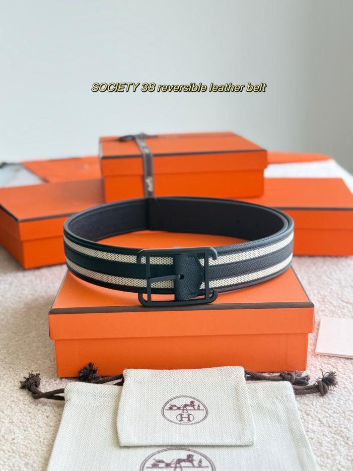 réplica,joyas,joyería,1:1,replica,fake,lujo,barato réplica,joyas,joyería,1:1,replica,fake,lujo,barato Cinturón reversible de piel SOCIETY 38. Cinturón de doble cara de piel de becerro Epsom y lona H (W4PP0).