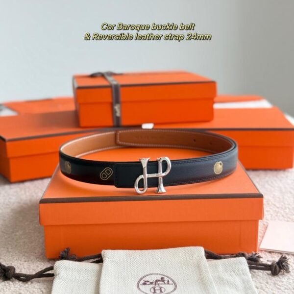 réplica,joyas,joyería,1:1,replica,fake,lujo,barato Nuevo herraje barroco Cor con cuero Epsom importado, ancho de 24 mm, cinturón de mujer Hermes (UIQJI)