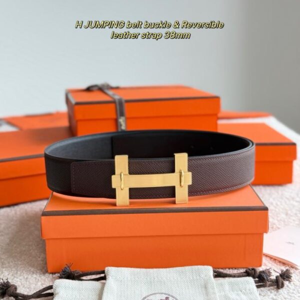 réplica,joyas,joyería,1:1,replica,fake,lujo,barato Herrajes premium Hermes JUMPING con cuero Epsom importado negro y rojo sillín de 38 mm de ancho para cinturón de hombre (XNDV5)