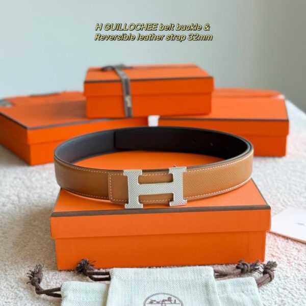réplica,joyas,joyería,1:1,replica,fake,lujo,barato Herrajes de boutique Hermes GUILLOCHEE con cinturón de hombre de 32 mm de cuero Epsom importado (D5EXQ)