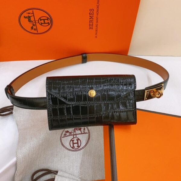 réplica,joyas,joyería,1:1,replica,fake,lujo,barato Cinturón Hermes Little Kelly con estampado de cocodrilo de alto brillo, 1,7 cm (3N0JS)