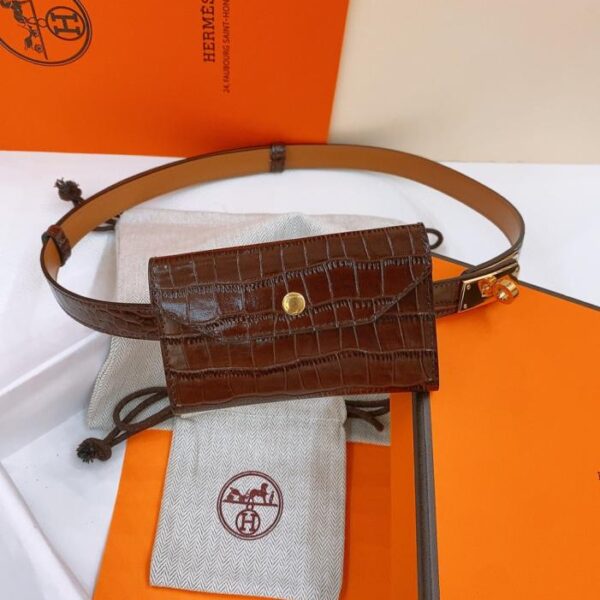 réplica,joyas,joyería,1:1,replica,fake,lujo,barato Cinturón Hermes Little Kelly de alto brillo con estampado de cocodrilo de 1,7 cm (CK2JZ)