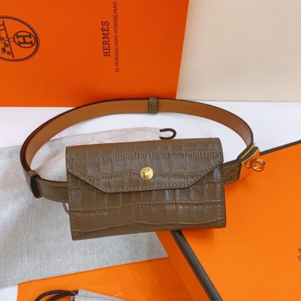 réplica,joyas,joyería,1:1,replica,fake,lujo,barato Cinturón Hermes Little Kelly con estampado de cocodrilo de alto brillo, 1,7 cm (OOMJ4)