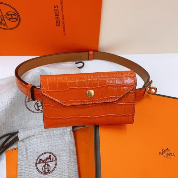 réplica,joyas,joyería,1:1,replica,fake,lujo,barato Cinturón Hermes Little Kelly con estampado de cocodrilo de alto brillo, 1,7 cm (P5POR)