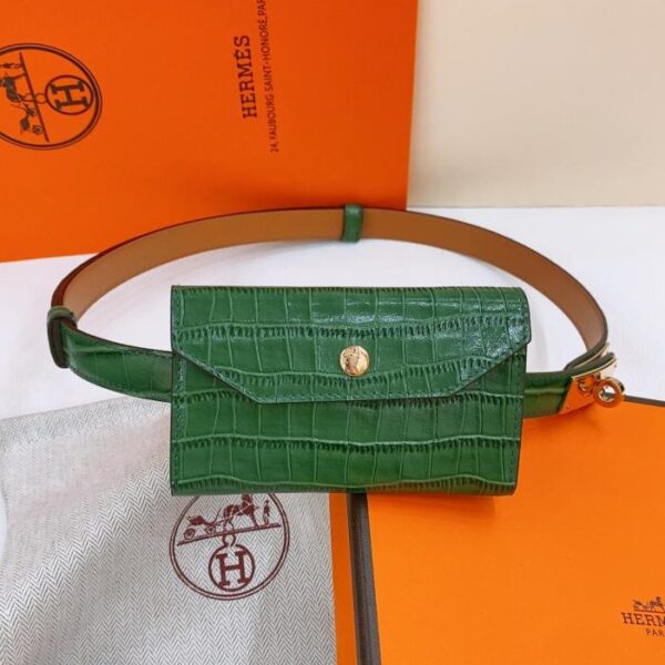 réplica,joyas,joyería,1:1,replica,fake,lujo,barato Cinturón Hermes Little Kelly de alto brillo con estampado de cocodrilo de 1,7 cm (SDVQY)