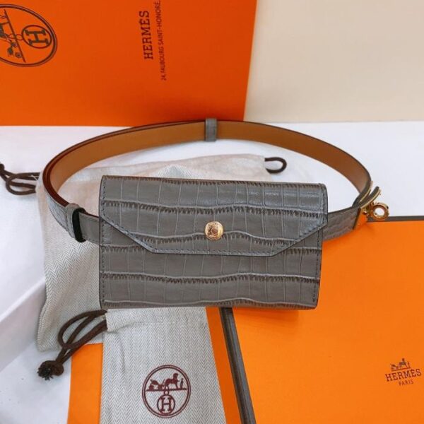 réplica,joyas,joyería,1:1,replica,fake,lujo,barato Cinturón Hermes Little Kelly de alto brillo con estampado de cocodrilo de 1,7 cm (YS83A)