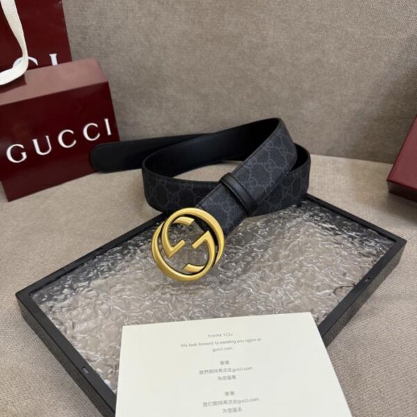 réplica,joyas,joyería,1:1,replica,fake,lujo,barato Cinturón de lona GG Supreme con doble G entrelazado, color negro, 4 cm (LASDW)