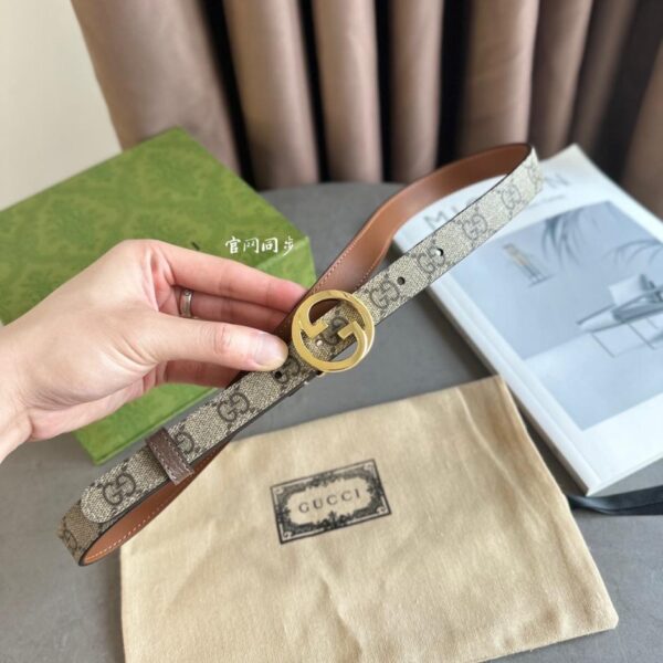 réplica,joyas,joyería,1:1,replica,fake,lujo,barato GUCCI – Último modelo en lona beige oscuro de piel, 2,0 cm, nueva hebilla grande de doble G (6LR3I)