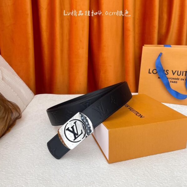 réplica,joyas,joyería,1:1,replica,fake,lujo,barato Louis Vuitton Classic – Hebilla de acero premium original con estampado de lichi de doble cara, calidad original, ancho de 4,0 cm (EHGYP)