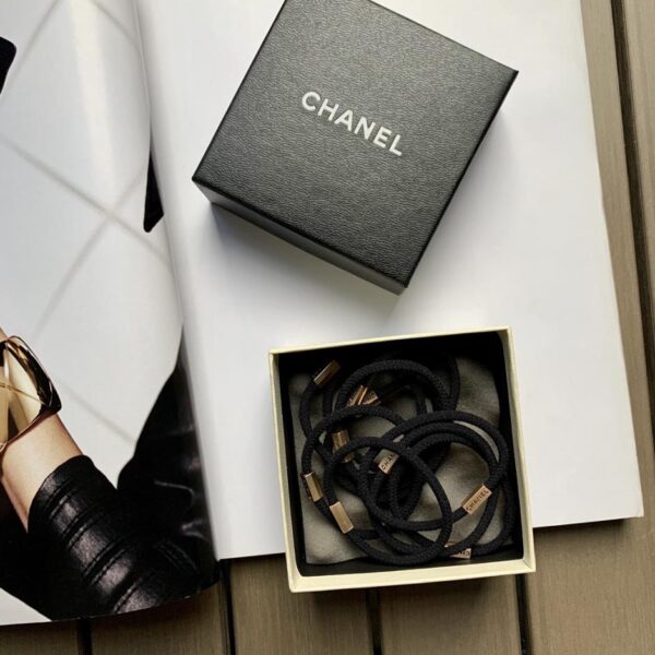 réplica,joyas,joyería,1:1,replica,fake,lujo,barato (10 piezas) Cintas para el pelo Chanel New Metal Label Classic Black de alta elasticidad y durabilidad, 10 piezas/caja (6K55S)