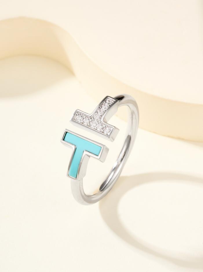 réplica,joyas,joyería,1:1,replica,fake,lujo,barato réplica,joyas,joyería,1:1,replica,fake,lujo,barato Diamante T engastado a mano de Tiffany, mitad diamante, mitad turquesa (VUSJH)