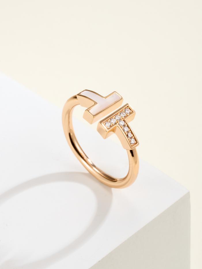 réplica,joyas,joyería,1:1,replica,fake,lujo,barato réplica,joyas,joyería,1:1,replica,fake,lujo,barato Anillo Doble T engastado a mano con diamantes y nácar (9CIB4)