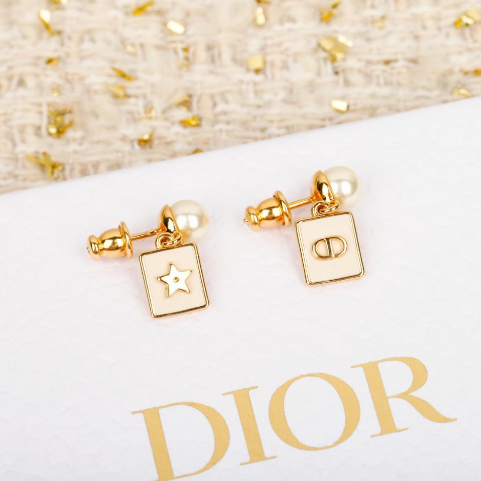 réplica,joyas,joyería,1:1,replica,fake,lujo,barato réplica,joyas,joyería,1:1,replica,fake,lujo,barato Pendientes de perla con estrella de cinco puntas y CD cuadrado de Dior (Q5Z4C)