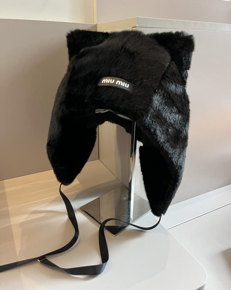 réplica,joyas,joyería,1:1,replica,fake,lujo,barato réplica,joyas,joyería,1:1,replica,fake,lujo,barato Gorro MIUMIU con orejeras de gato, tejido de piel de visón (8JTF1)