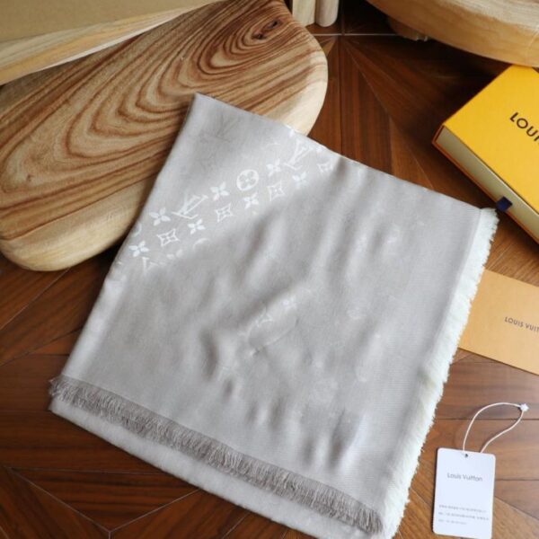 réplica,joyas,joyería,1:1,replica,fake,lujo,barato Pañuelo cuadrado LV en jacquard del mismo color que la urdimbre y la trama, gris beige (LLJDF)