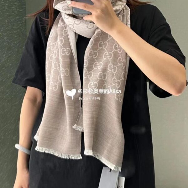 réplica,joyas,joyería,1:1,replica,fake,lujo,barato Bufanda larga GG elegante de cachemira y seda jacquard bicolor (FAF4K)