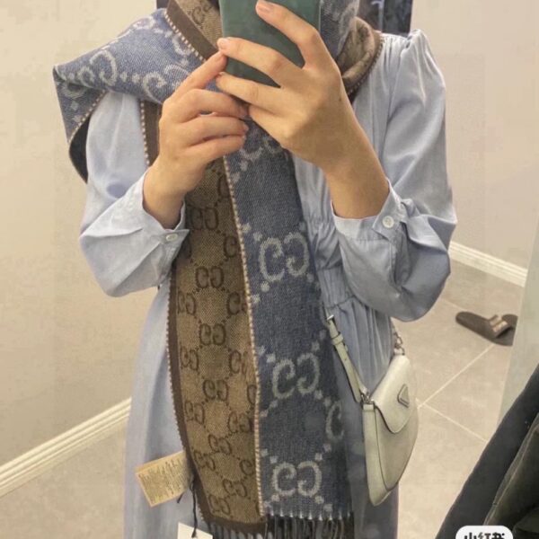 réplica,joyas,joyería,1:1,replica,fake,lujo,barato Bufanda Gucci nueva, azul denim + café, alta calidad, unisex, (SI63B)