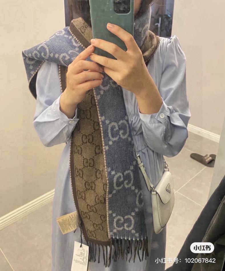 réplica,joyas,joyería,1:1,replica,fake,lujo,barato réplica,joyas,joyería,1:1,replica,fake,lujo,barato Bufanda Gucci nueva, azul denim + café, alta calidad, unisex, (SI63B)