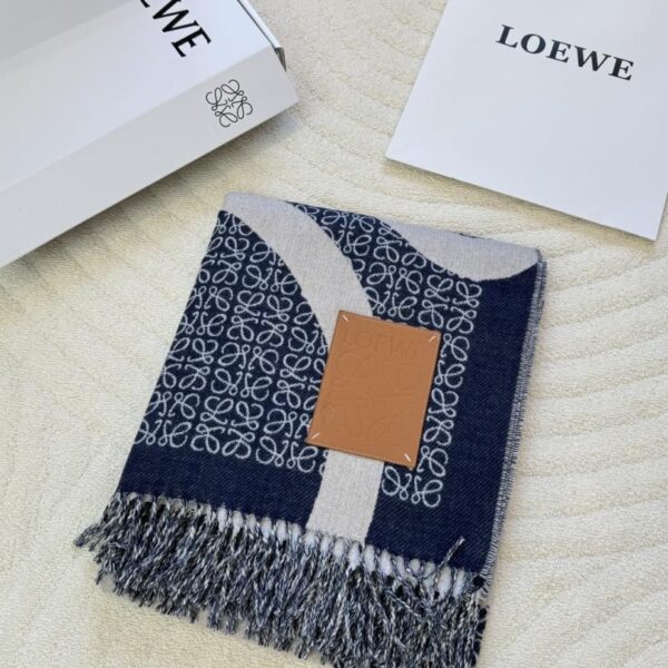 réplica,joyas,joyería,1:1,replica,fake,lujo,barato Chal manta de lana jacquard bicolor color camello, té con leche y verde caqui de Loewe (BEB47)