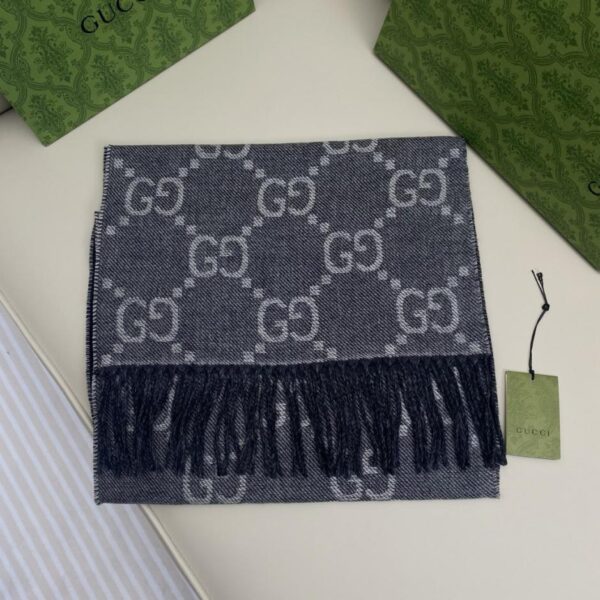 réplica,joyas,joyería,1:1,replica,fake,lujo,barato Bufanda unisex pequeña de jacquard con estampado GG de dos colores y doble cara, de calidad superior en gris medio y gris oscuro (VGIUZ)