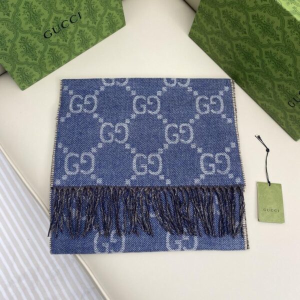 réplica,joyas,joyería,1:1,replica,fake,lujo,barato Bufanda unisex pequeña de jacquard con estampado GG de dos colores, de alta calidad, en azul y marrón (OOTJ7)