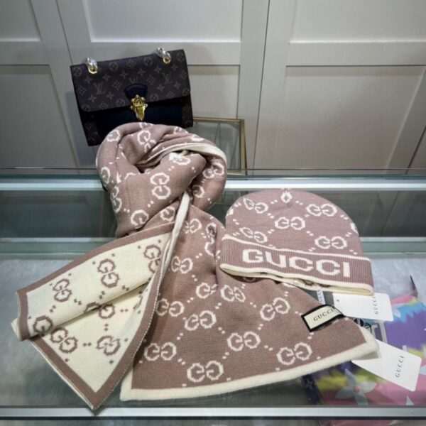 réplica,joyas,joyería,1:1,replica,fake,lujo,barato Conjunto clásico GUCCI de gorro y bufanda en lana de conejo y cachemira (TX7BD)