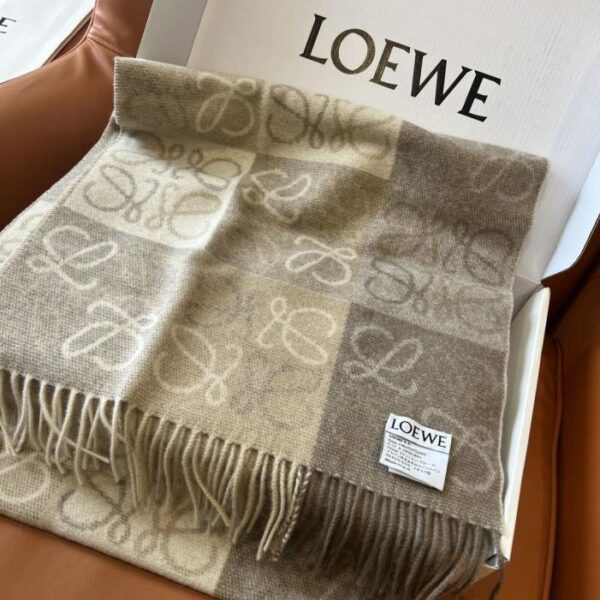 réplica,joyas,joyería,1:1,replica,fake,lujo,barato Pañuelo Loewe de doble cara a cuadros color té con leche, versión mejorada con diseño jacquard del logotipo simple y elegante (G0XFJ)