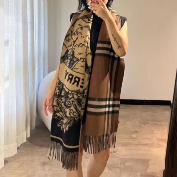 réplica,joyas,joyería,1:1,replica,fake,lujo,barato (Marrón) Chal reversible Burberry Equestrian Rider: El chal y bufanda ecuestre jacquard más bonito en color caramelo clásico (ENDWZ)