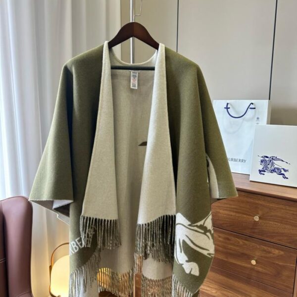 réplica,joyas,joyería,1:1,replica,fake,lujo,barato Chal Burberry Equestrian de mezcla de cachemir verde oliva (57N03)