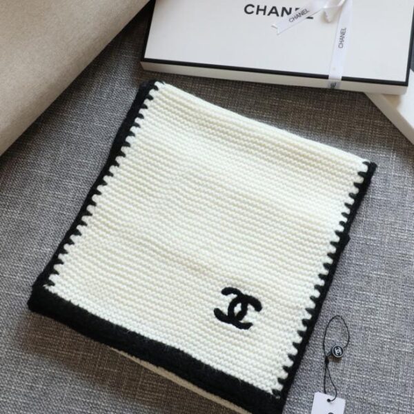 réplica,joyas,joyería,1:1,replica,fake,lujo,barato Bufanda Chanel de punto con borde de cepillo de dientes en el clásico esquema de color bicolor blanco y negro (J3RON)