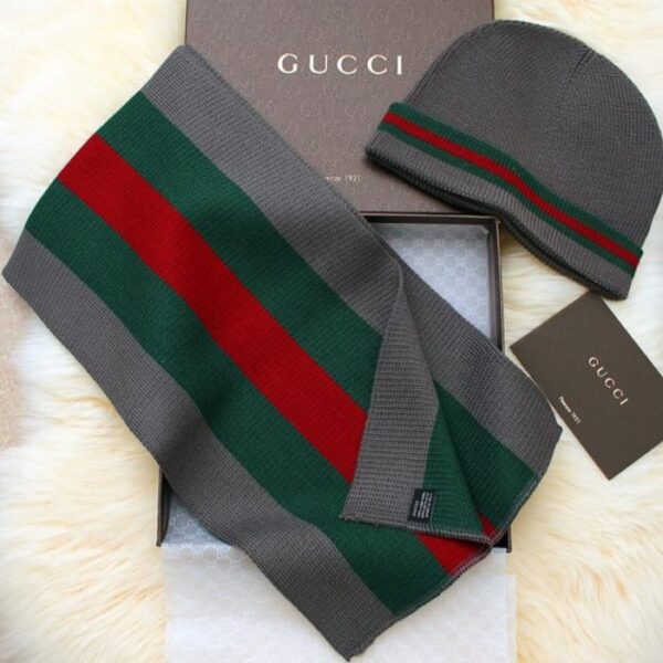 réplica,joyas,joyería,1:1,replica,fake,lujo,barato Conjunto de bufanda y gorro de lana a rayas rojas y verdes RGC1606 de Gucci clásico (9SUHU) en 3 colores