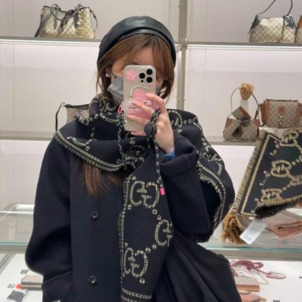 réplica,joyas,joyería,1:1,replica,fake,lujo,barato Pañuelo de lana y seda con letras estilo Gucci (3VA1D)
