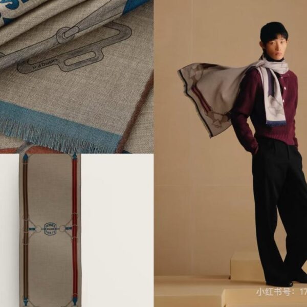 réplica,joyas,joyería,1:1,replica,fake,lujo,barato Pañuelo rectangular reversible «Tatesalt harness» de Hermes, del mismo color (VRVJQ)