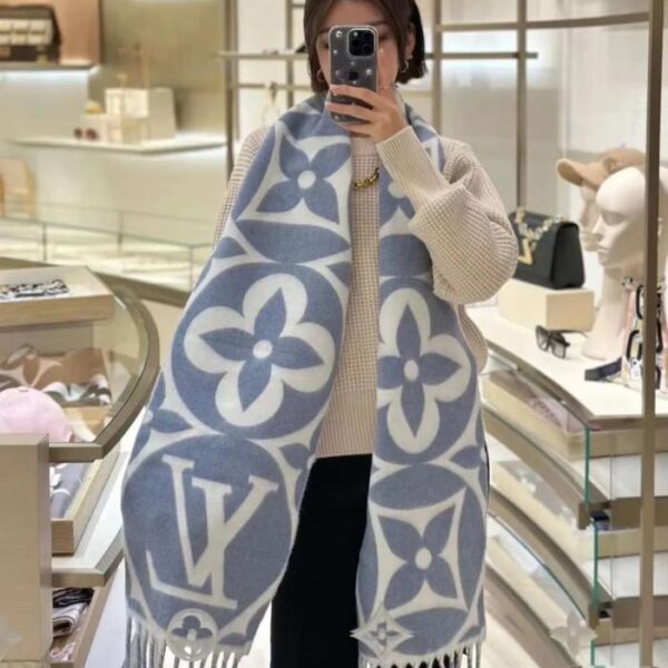 réplica,joyas,joyería,1:1,replica,fake,lujo,barato Bufanda circular extralarga y estrecha LV, estilo unisex, patrón clásico LV, jacquard teñido en hilo de doble cara (QJVVG)