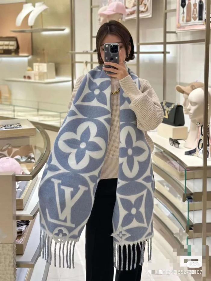 réplica,joyas,joyería,1:1,replica,fake,lujo,barato réplica,joyas,joyería,1:1,replica,fake,lujo,barato Bufanda circular extralarga y estrecha LV, estilo unisex, patrón clásico LV, jacquard teñido en hilo de doble cara (QJVVG)