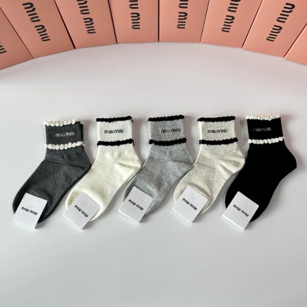 réplica,joyas,joyería,1:1,replica,fake,lujo,barato Calcetines MiuMiu de media caña, 5 pares por caja (TJWSS)