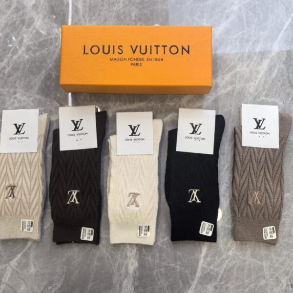 réplica,joyas,joyería,1:1,replica,fake,lujo,barato Calcetines Louis Vuitton New Cashmere de media caña, 5 pares por caja (V56CB)
