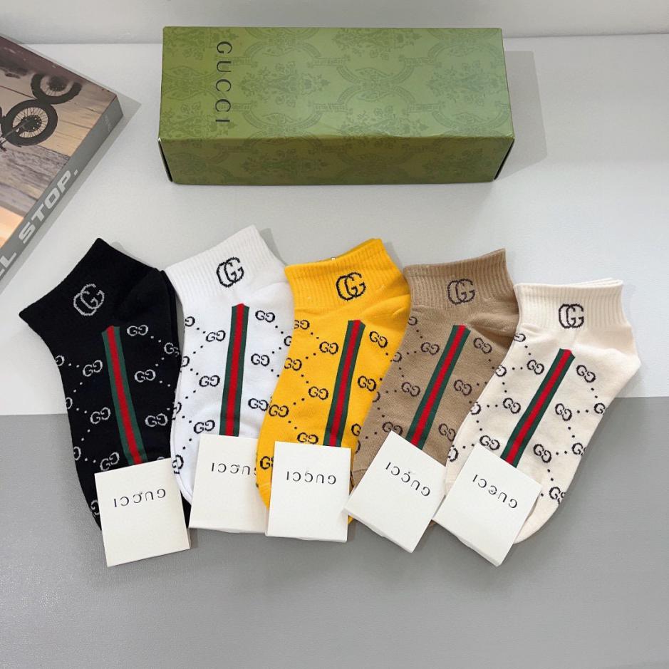 réplica,joyas,joyería,1:1,replica,fake,lujo,barato réplica,joyas,joyería,1:1,replica,fake,lujo,barato (5 pares por caja) Calcetines cortos GUCCI ins, tejido de puro algodón (JAIDB)