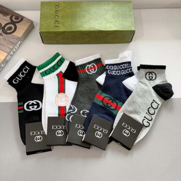 réplica,joyas,joyería,1:1,replica,fake,lujo,barato (5 pares por caja) Calcetines unisex GUCCI de media caña, tejido de puro algodón (28M73)