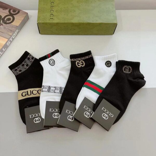 réplica,joyas,joyería,1:1,replica,fake,lujo,barato (5 pares por caja) Calcetines unisex GUCCI de media caña, 100% algodón (YAR90)