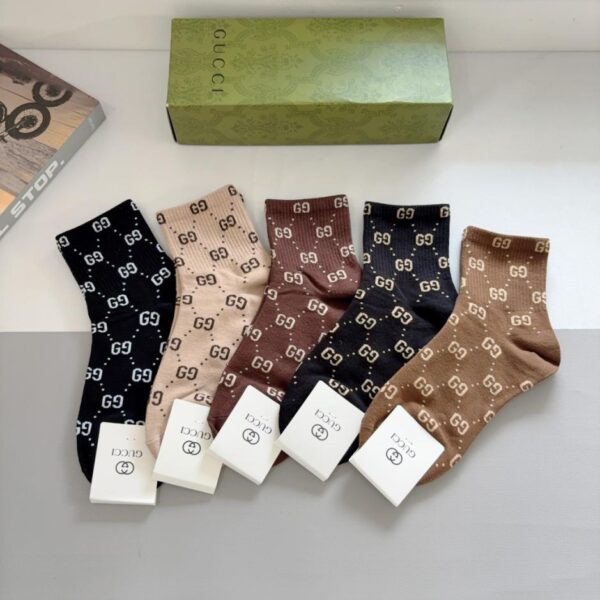réplica,joyas,joyería,1:1,replica,fake,lujo,barato (5 pares por caja) Calcetines GUCCI nuevos de media caña, tejido de puro algodón (C9NDQ)