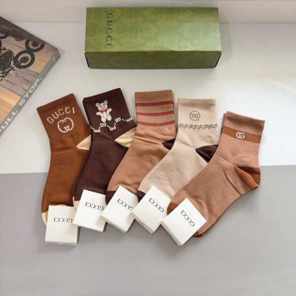 réplica,joyas,joyería,1:1,replica,fake,lujo,barato (5 pares por caja) Calcetines GUCCI nuevos de media caña, tejido de puro algodón (R7G9X)