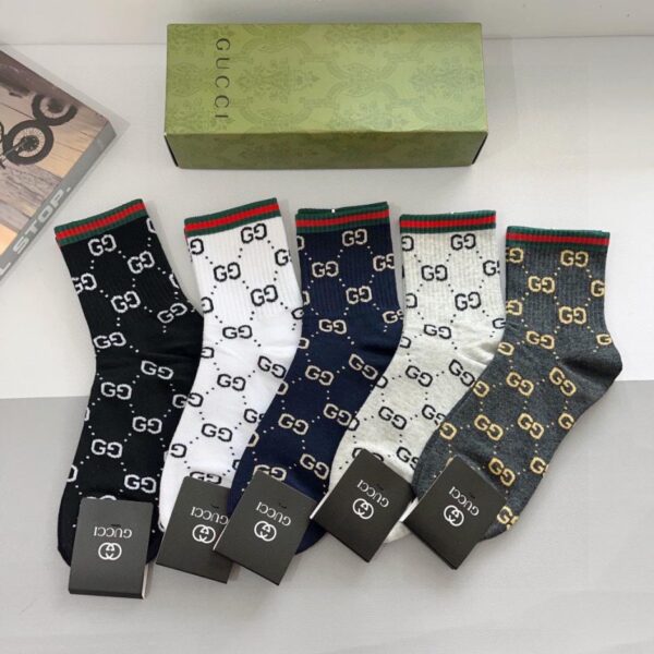 réplica,joyas,joyería,1:1,replica,fake,lujo,barato (5 pares por caja) Calcetines GUCCI para hombre, de media caña, confeccionados en puro algodón (H2SJO)