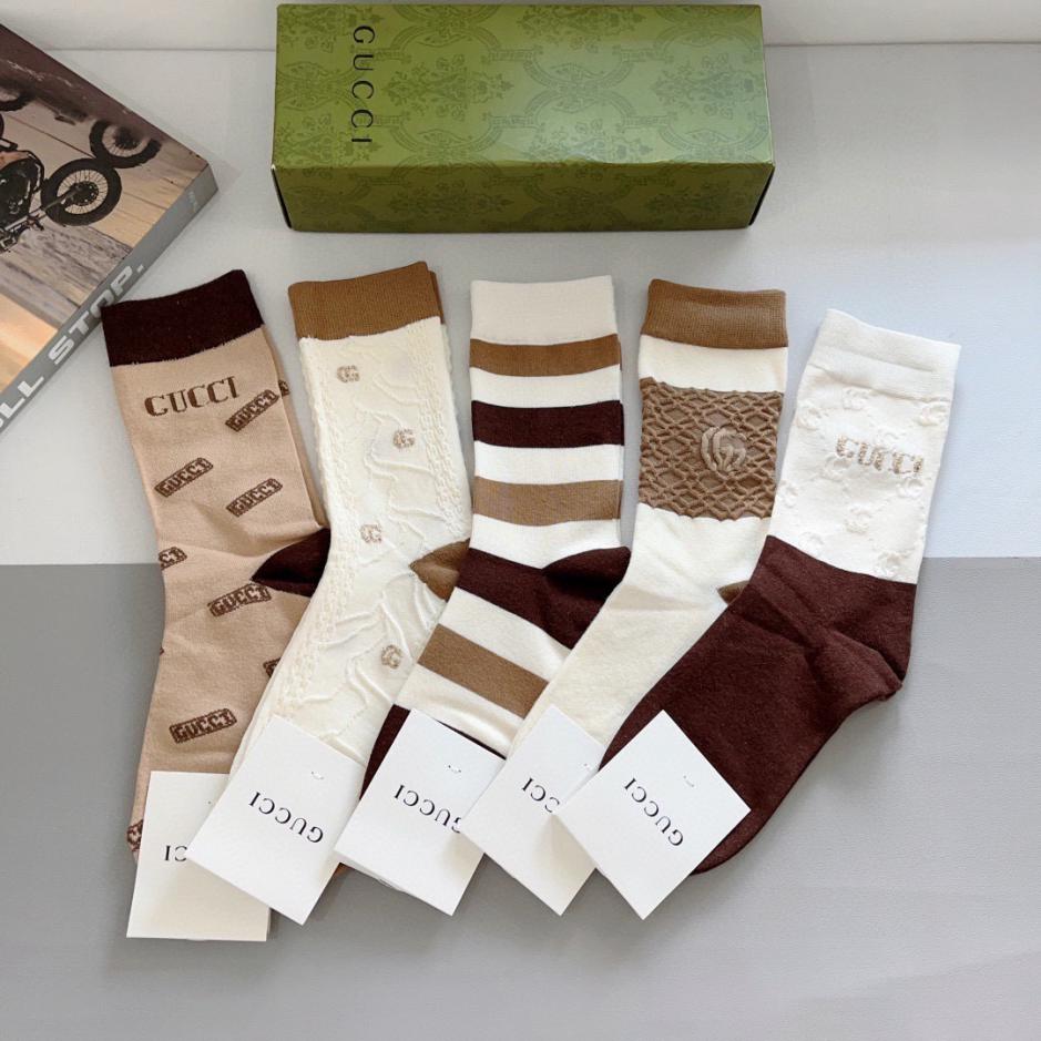 réplica,joyas,joyería,1:1,replica,fake,lujo,barato réplica,joyas,joyería,1:1,replica,fake,lujo,barato (5 pares por caja) Nuevos calcetines altos hasta la rodilla de GUCCI, confeccionados en tejido de algodón de bambú (KAICX)
