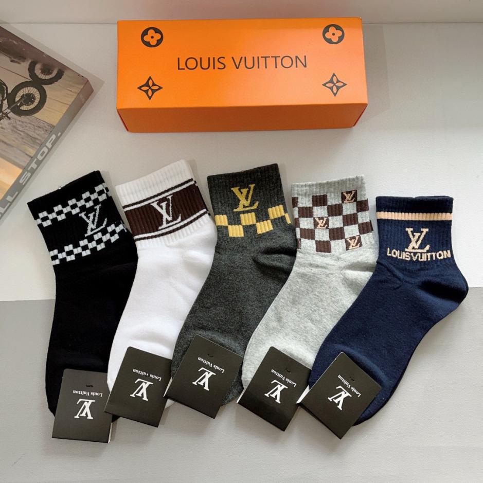 réplica,joyas,joyería,1:1,replica,fake,lujo,barato réplica,joyas,joyería,1:1,replica,fake,lujo,barato (5 pares por caja) Calcetines de media caña para hombre Louis Vuitton, tejido de algodón puro (KHQW0)
