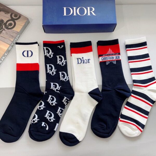 réplica,joyas,joyería,1:1,replica,fake,lujo,barato (5 pares por caja) ¡Nuevos calcetines de media caña de Dior! Tejido de puro algodón (GFXC8)