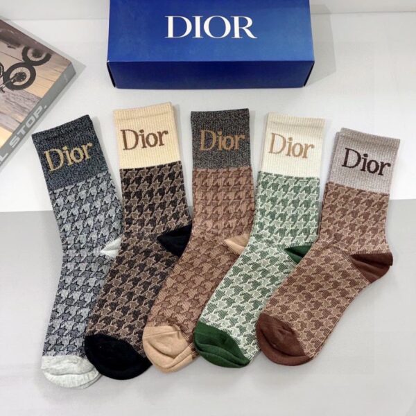 réplica,joyas,joyería,1:1,replica,fake,lujo,barato (5 pares por caja) ¡Nuevos calcetines hasta la pantorrilla de Dior! 100% algodón (75 FAW)